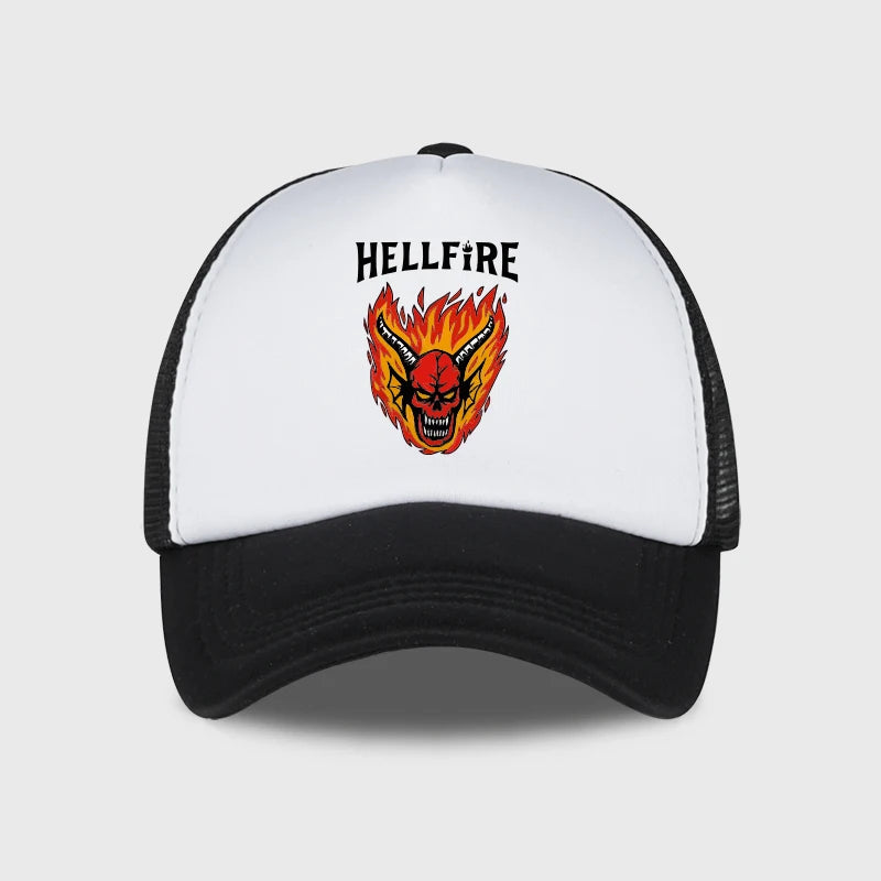 Hellfire Demon Flame Skull Print Baseball Cap Retro Streetwear Fashion