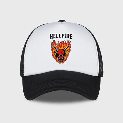 Hellfire Demon Flame Skull Print Baseball Cap Retro Streetwear Fashion