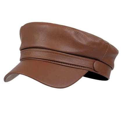 Fashion PU Leather Berets Solid Color Leisure Sun Hats