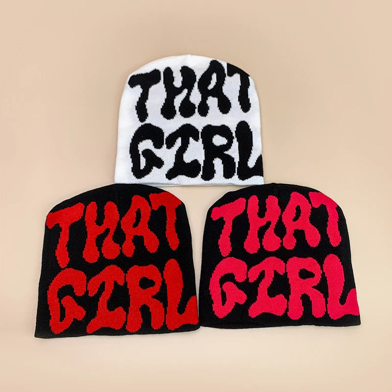 Korean Letter Color Block Knitted Hats Versatile Retro Fashion Casual Beanies