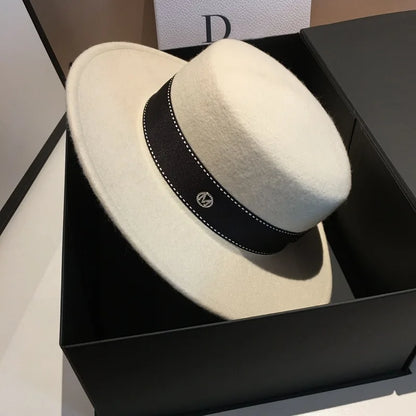 Fedora Hat Wide Brim Flat Top In Black And White Neutral Colors