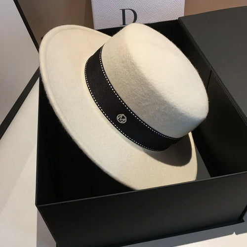 Fedora Hat Wide Brim Flat Top In Black And White Neutral Colors
