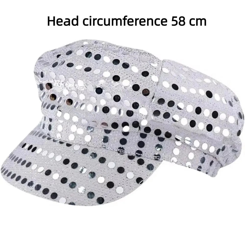 Retro Glitter Bling Costume Hat Sequin Dress Up Hat Beret Newsboy Cap