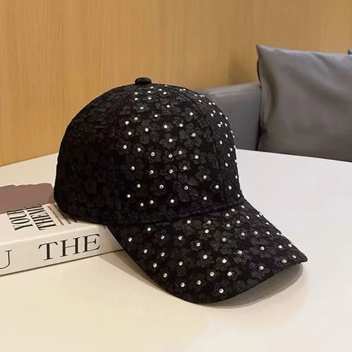 Breathable Floral Baseball Cap Rhinestone Decoration Adjustable