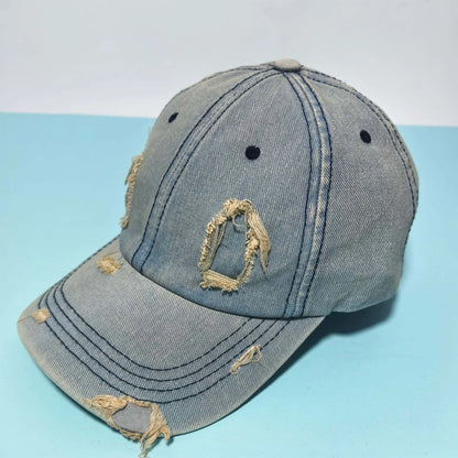 Distressed Washed Denim Baseball Cap Adjustable