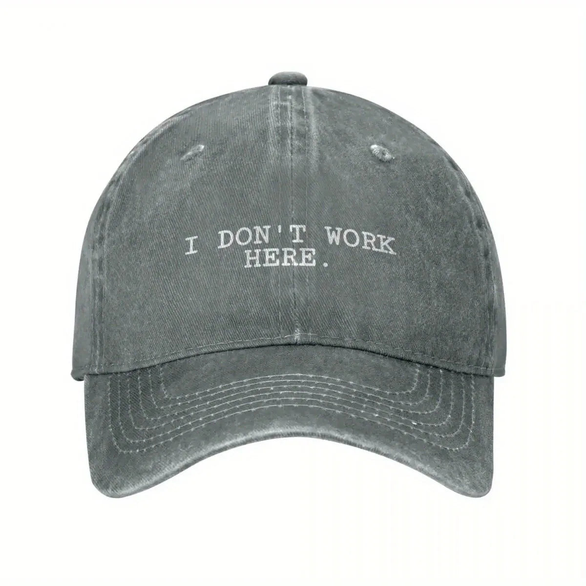 I Don't Work Here Slogan Baseball Cap Cotton Distressed Washed Hat
