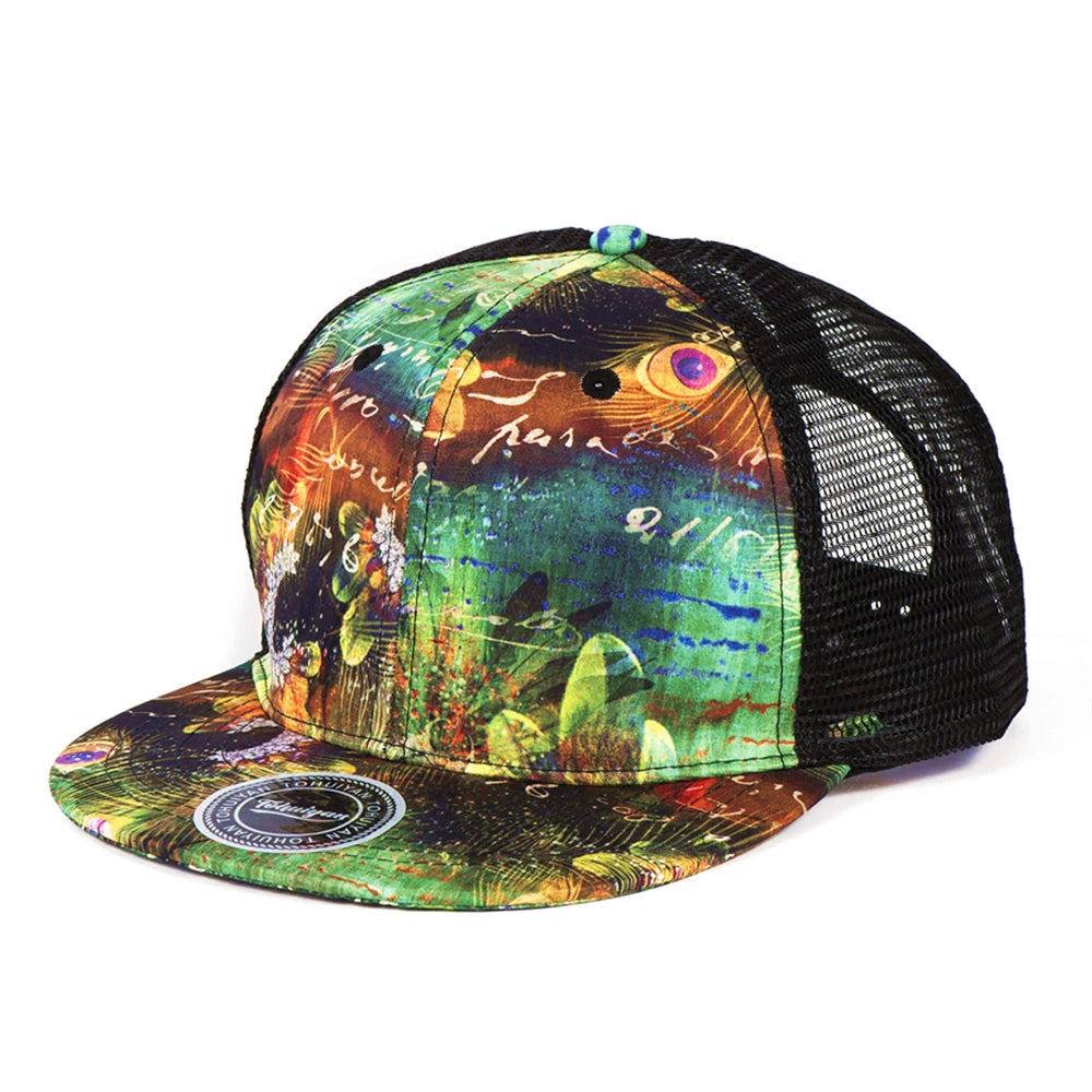 Peafowl Feather Printing Hip Hop Cap Summer Snapback Cap