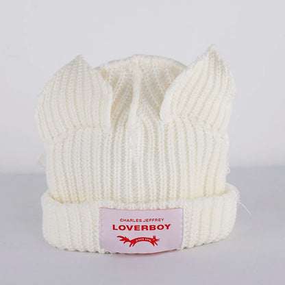 Lover Boy Cat Ear Knit Hat Solid Warm Pig Ear Woolen Hat