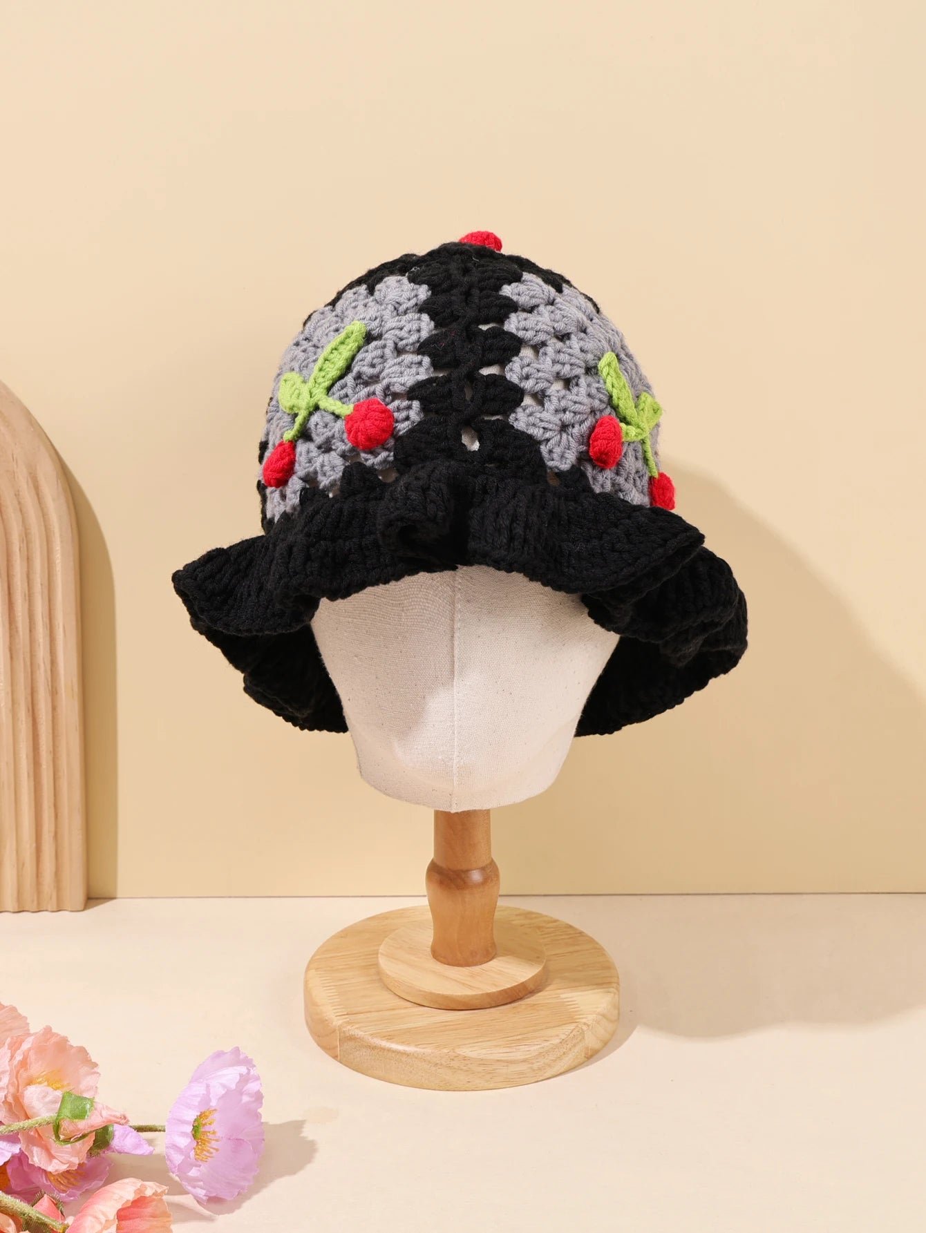 Retro Cherry Handmade Crochet Bucket Hat