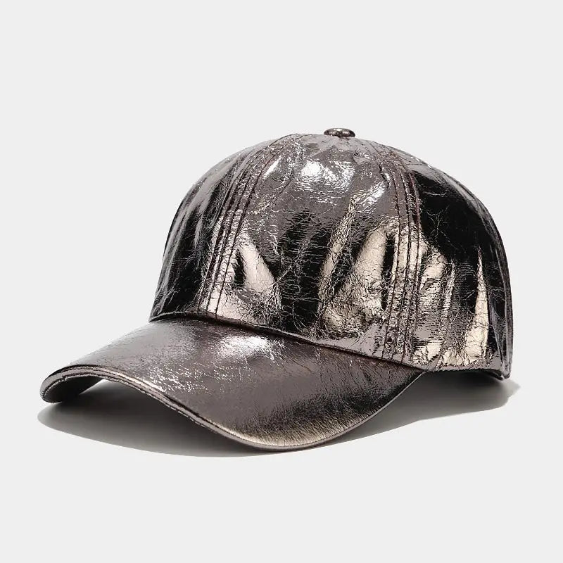 Glossy Pu Leather Baseball Caps For Women Men