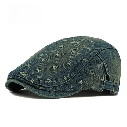 Vintage Stitch Denim Flat Cap British Newsboy Cap