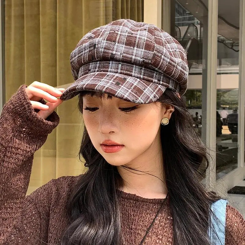 Hot Sale Retro Contrasting Color Plaid Berets For Women