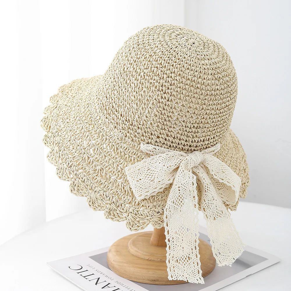 Women's Lace-Up French Straw Hat Sun Protection Seaside Sun Hat