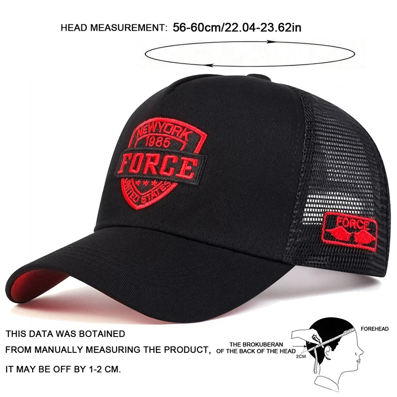Unisex Force Letter Embroidery Baseball Net Caps Casual Hats Spring and Summer