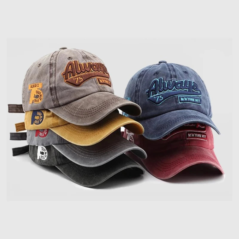 Retro Baseball Cap With 3D Embroidery “Always” – Unstructured Distressed Hat