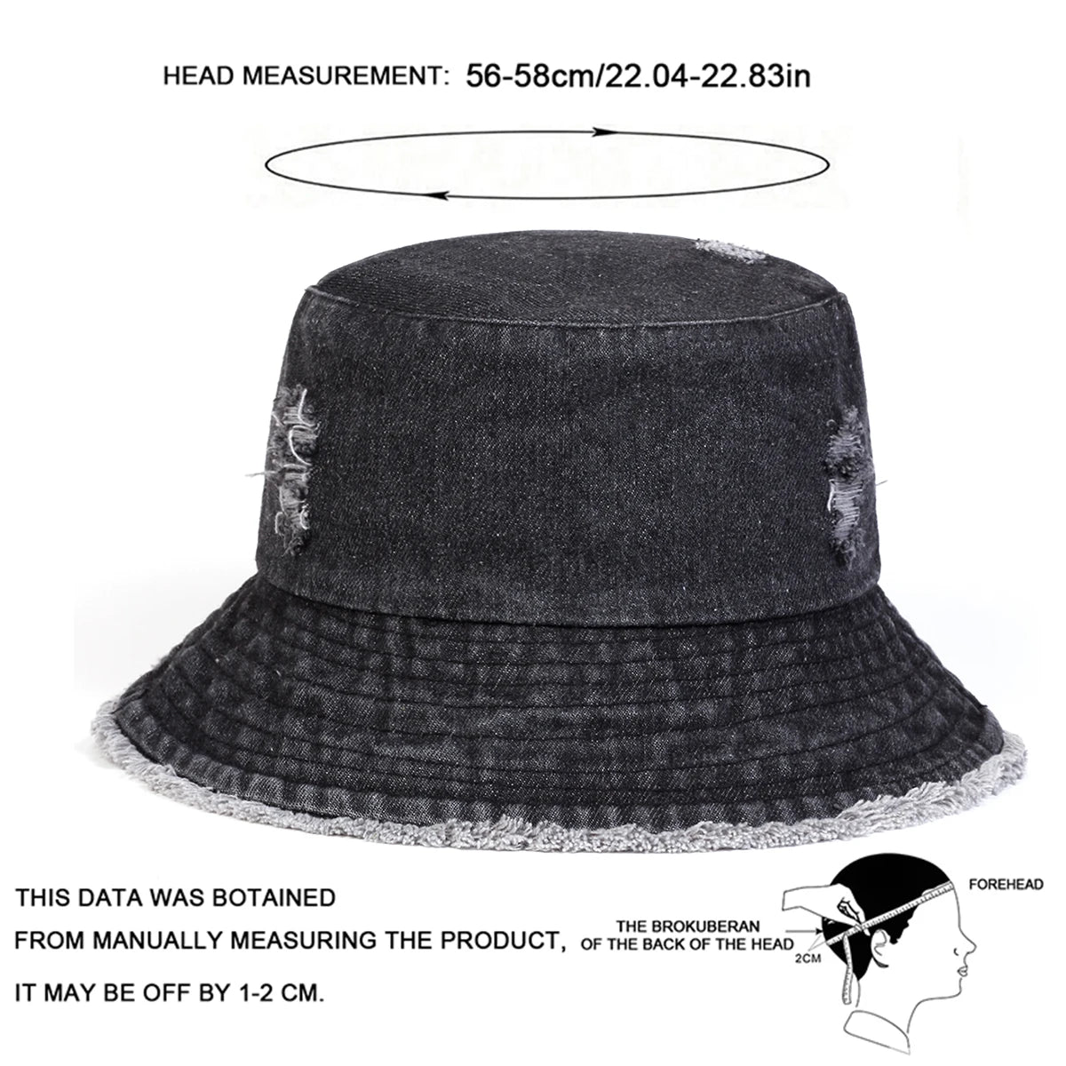 Unisex Solid Color Distressed Cowboy Bucket Hats