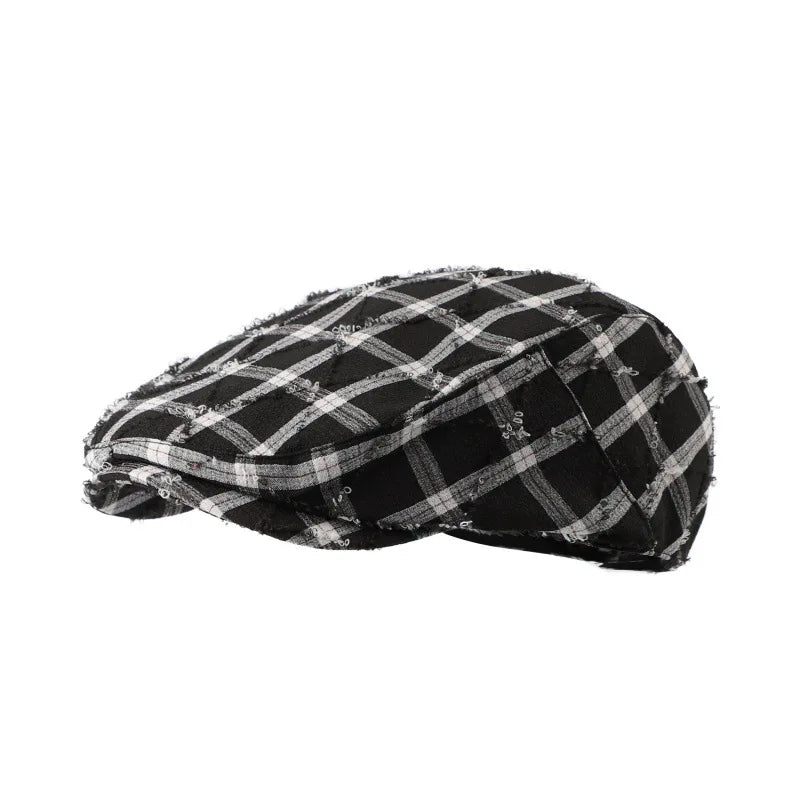 Korean Fashion Plaid Women's Berets Spring Autumn Octagonal Painter Cap