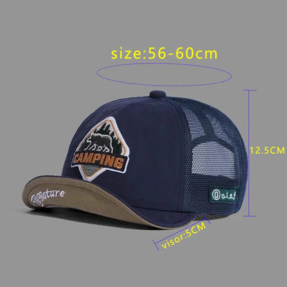 Big Size Short Visor Baseball Cap Breathable Dad Mesh 5 Panel Caps Men