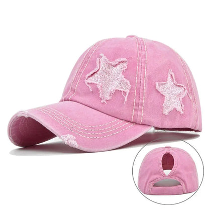 Retro Y2K Star Washed Denim Hole star Baseball cap