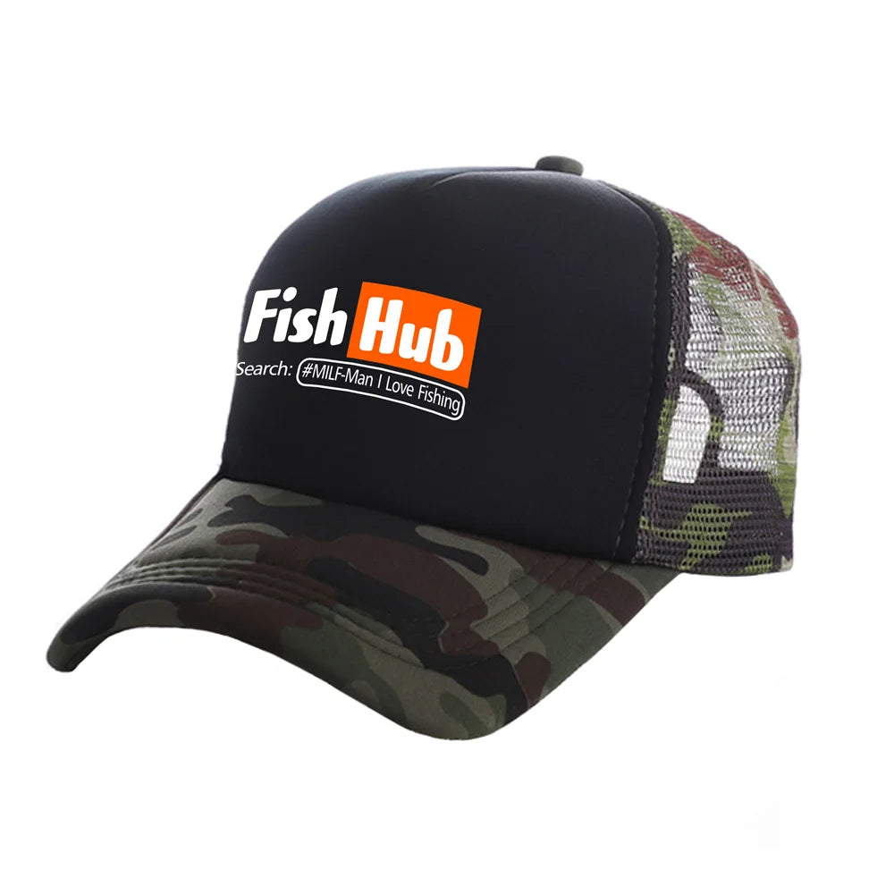 Fish Hub Trucker Cap Men Funny Fishing Hat Baseball Cap