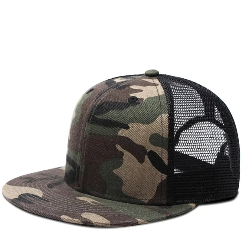 Adult Solid Color Flat Brim Mesh Snapback Cap
