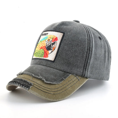 Vintage Denim Baseball Cap With Embroidery Animals