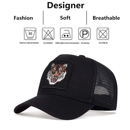 Unisex Tiger Embroidery Baseball Net Caps