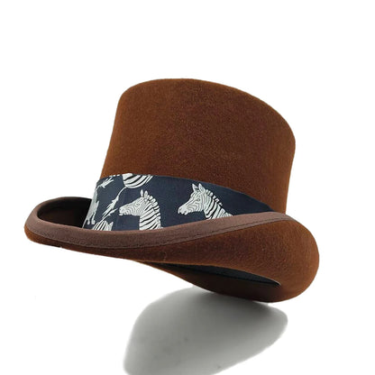 Purplish Red 100% Wool Hat For Men And Women Fedora Top Gentleman Bowler Hat