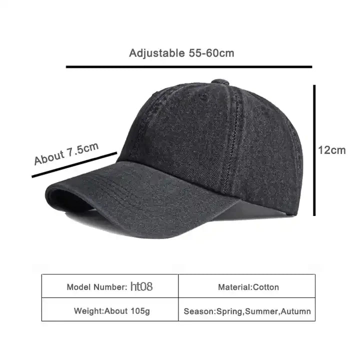 Unisex Solid Denim Baseball Cap Blank Washed Jean Hat Casquette Adjustable