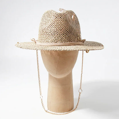 Retro European Style Straw Sun Hat Women's Pin Embellished Letter