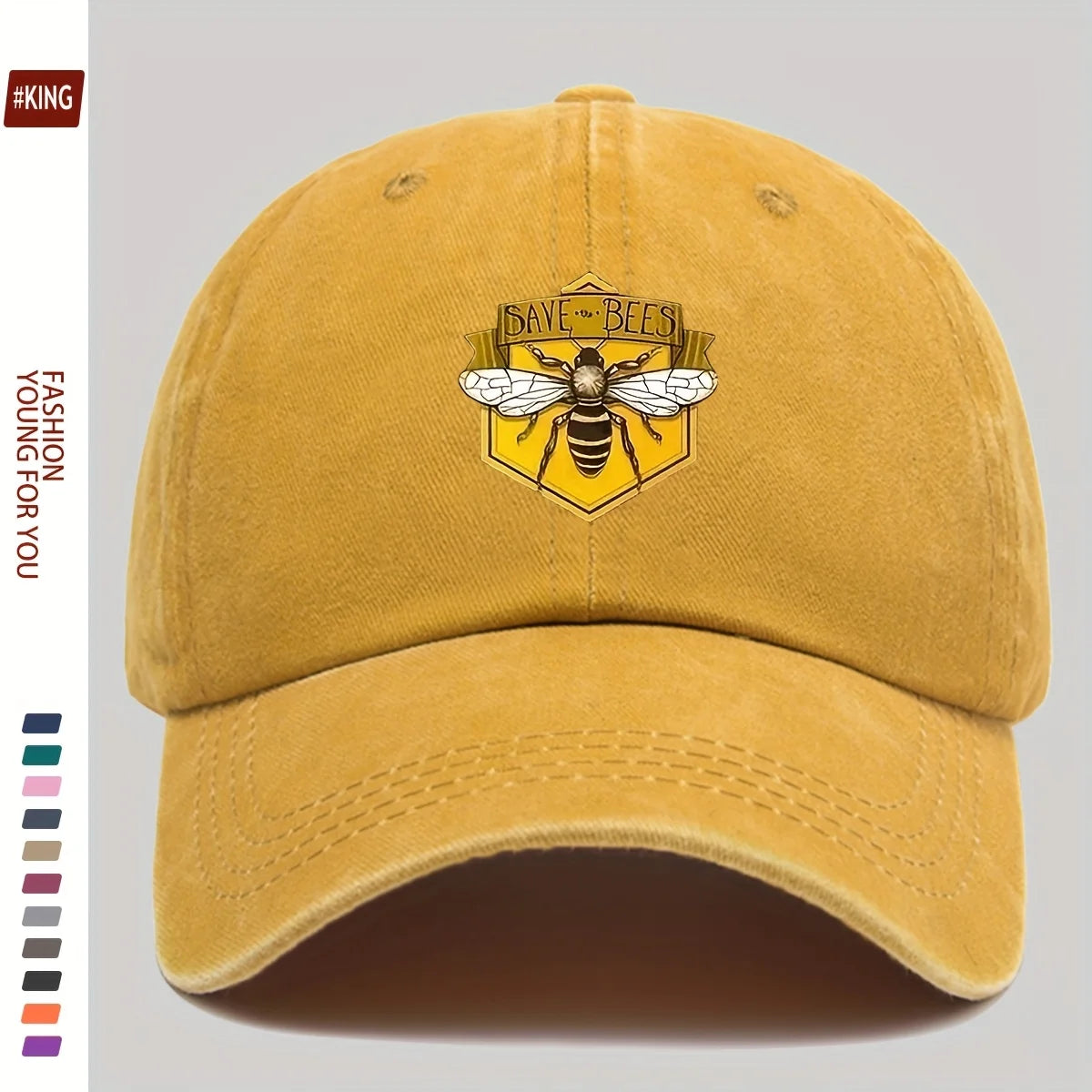 Retro Bee Patterned Printed Baseball Cap