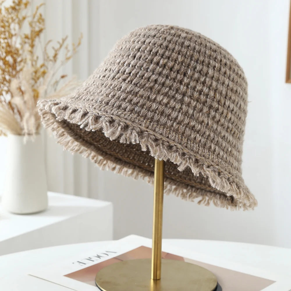 Women Knit Bucket Hat Soft Warm Cloche Cap