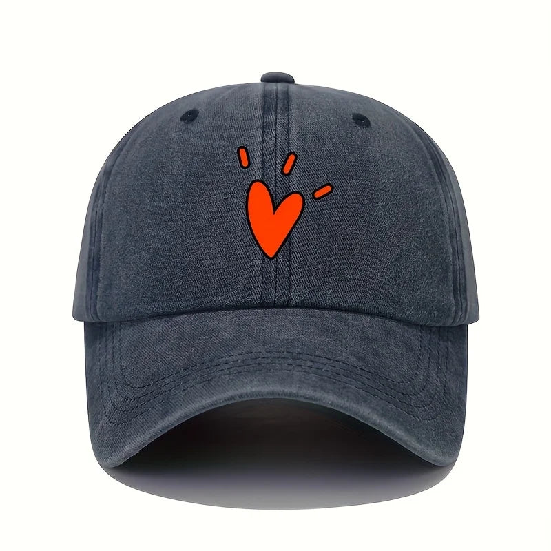 Retro Baseball Cap with Heart-Shaped Pattern