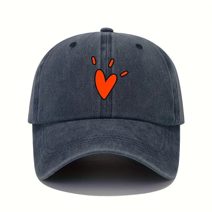 Retro Baseball Cap with Heart-Shaped Pattern