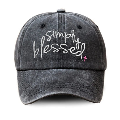 Simply Blessed Wide Brimmed Sunshade, Water Washed Embroidered English Letter Baseball Hat