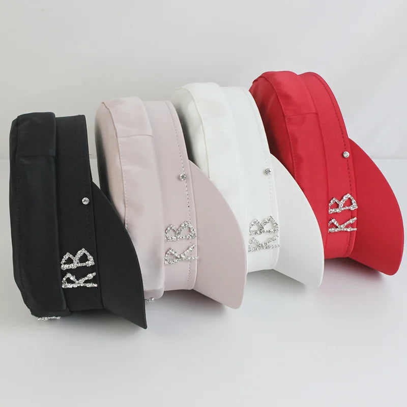 2025 Trendy Satin Letter RB Military Hats Crystal Flat Top Baker Boy Hat Visor
