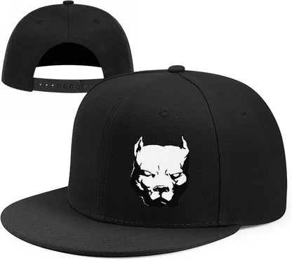 Flat Bill Hats For Men Snapback Snap Backpack Hat For Boy Wide Brim Pitbull Lids Black Baseball Cap
