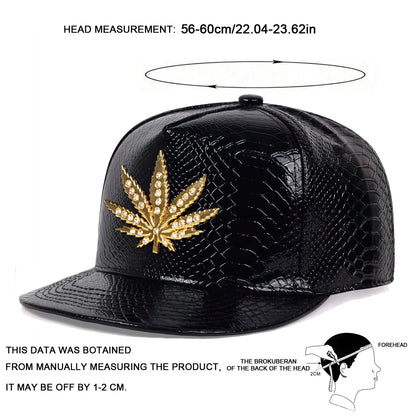 Unisex Maple Leaf Label With Drill Leather Hip Hop Hats