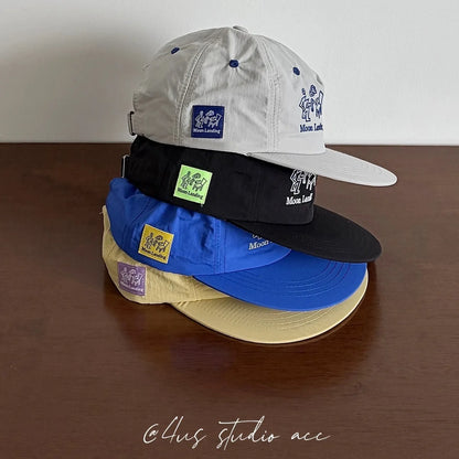 Korean Fashion Letter Embroidery Flat Brim Drying Hat for Men and Women Summer