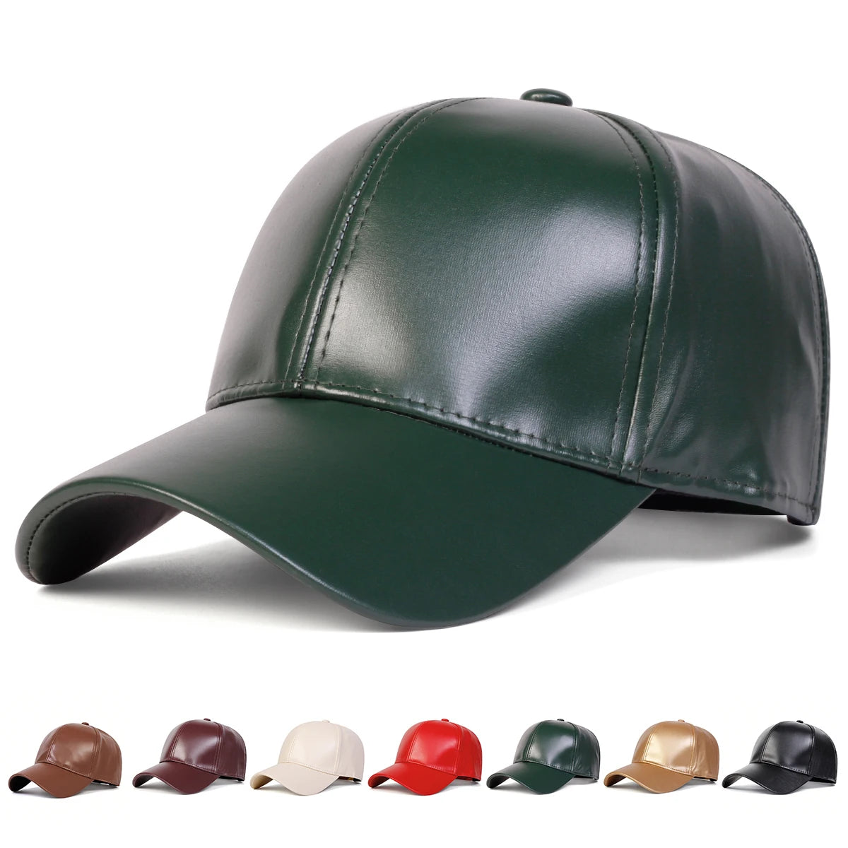 Unisex Light Panel Solid Color PU leather Baseball Caps Spring Autumn