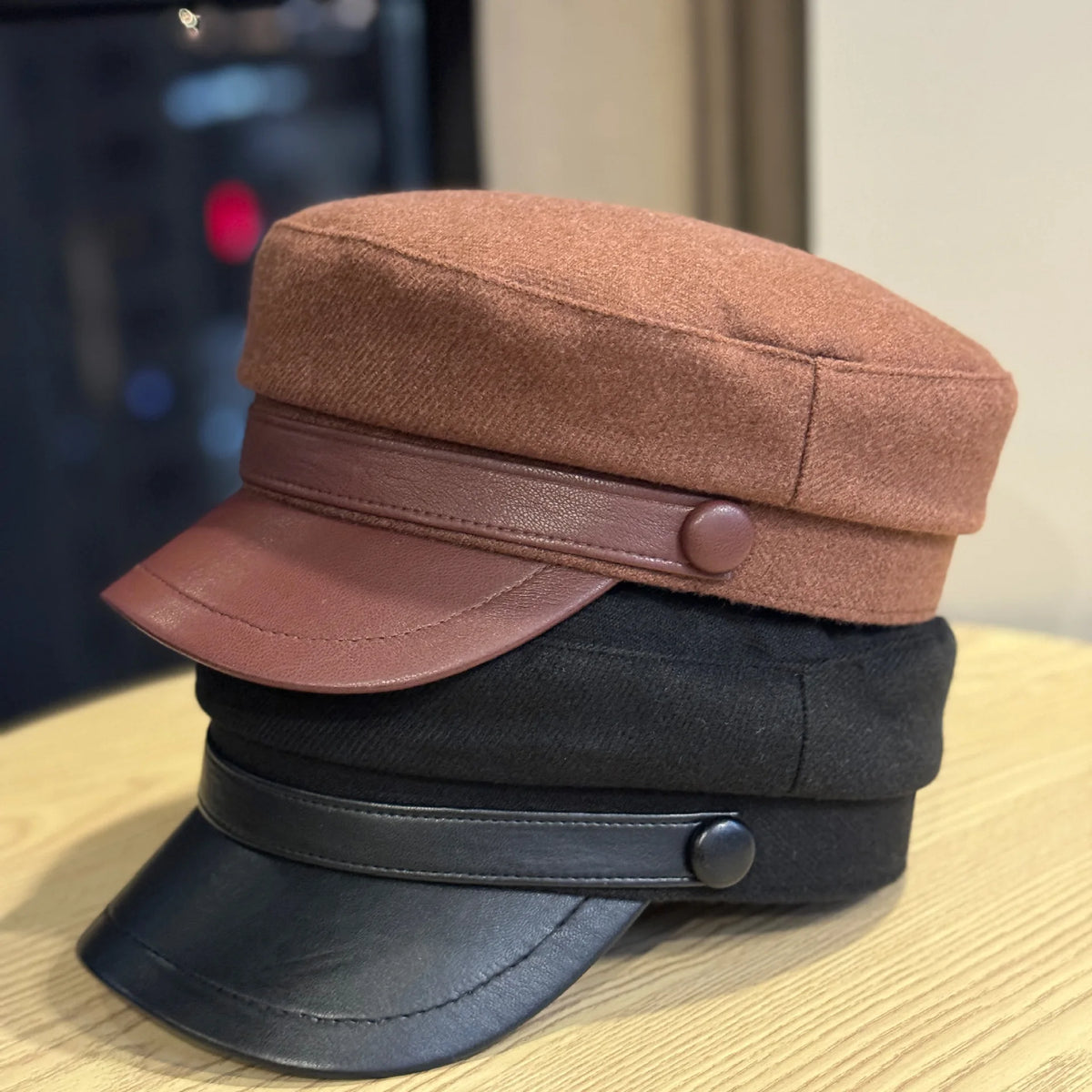 2026 Retro Women's Octagon Hat PU Leather & Wool Blend Newsboy Cap