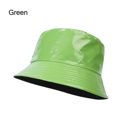 Faux Leather Bucket Hat Women Reversible PU Leather Sun Hat