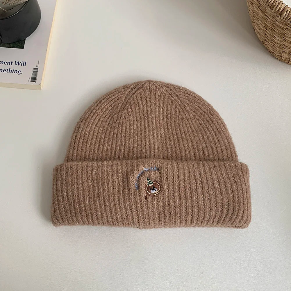 ‌2025 New Autumn Winter Bear Embroidery Windproof Pullover Beanie Hat