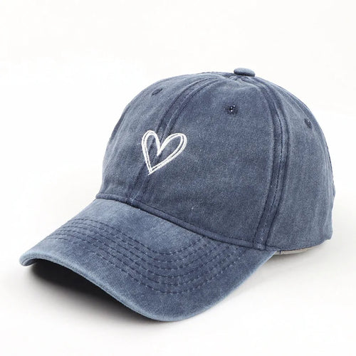 Peach Heart Embroidered Water Washed Aged Spring/Summer Baseball Hat Women's Men