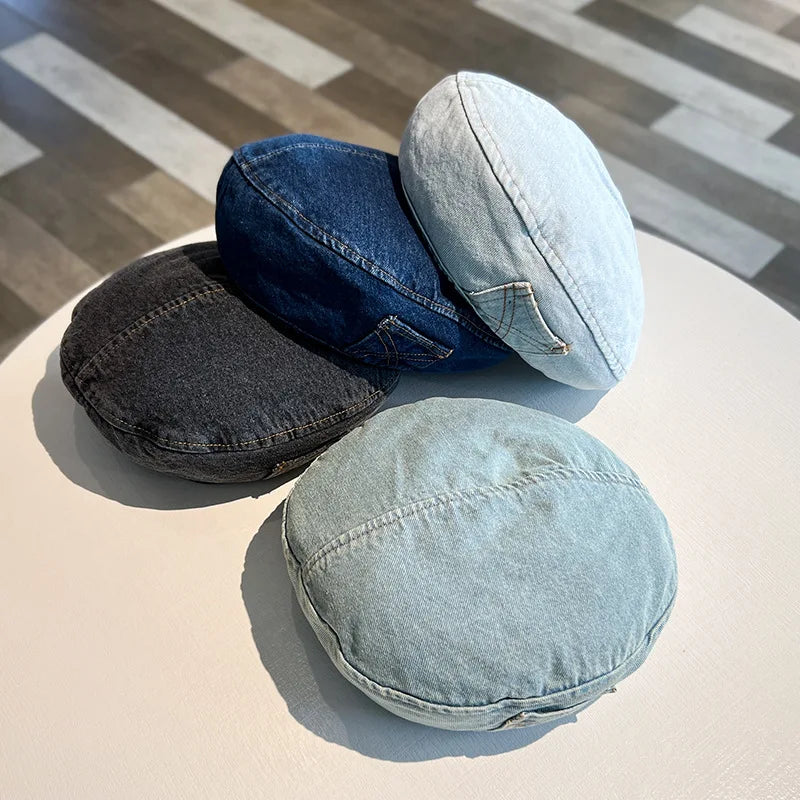 Retro Denim Beret Cap For Women Spring Summer