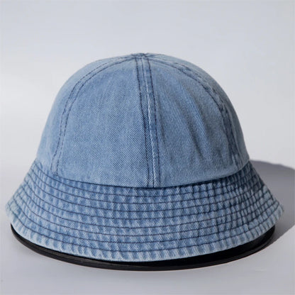 Retro Washed Denim Bucket Hat Women Men Unisex Round Top Fisherman Cap