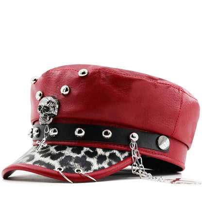 Women's Y2k Trendy Beret Fashion PU Leather Cool Punk Skull Spike Cap
