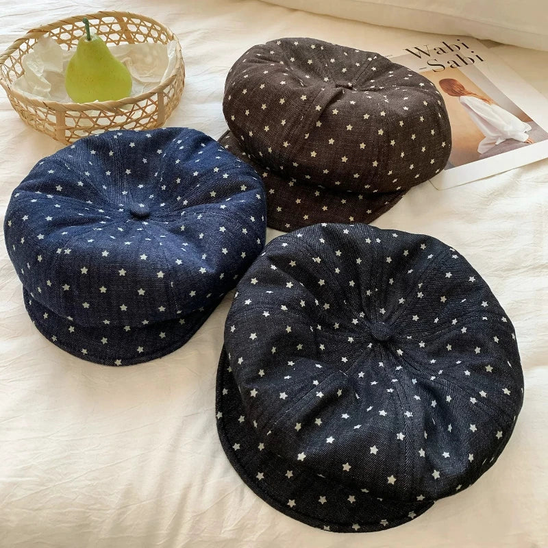 Y2K Polka Dot Star Jacquard Beret Hats