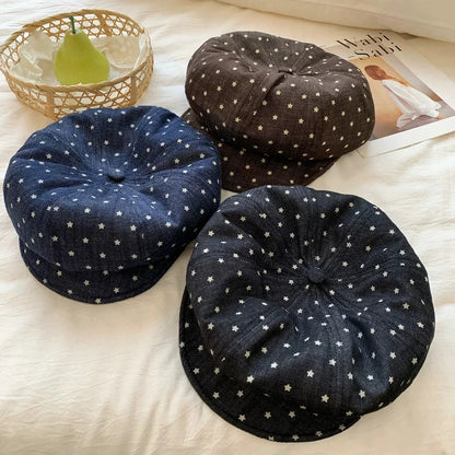 Y2K Polka Dot Star Jacquard Beret Hats