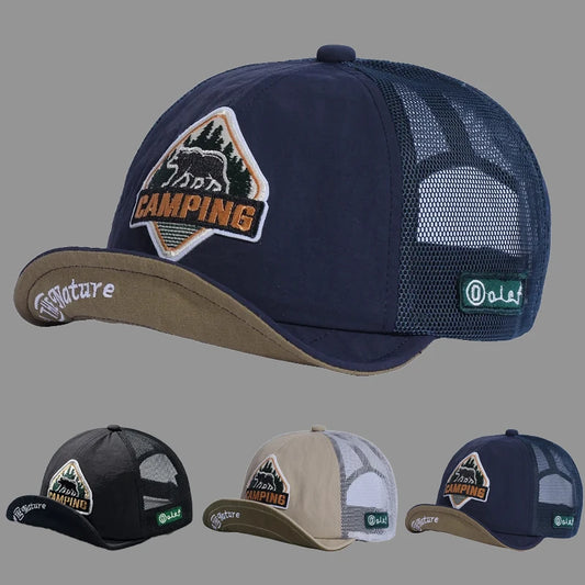 Big Size Short Visor Baseball Cap Breathable Dad Mesh 5 Panel Caps Men